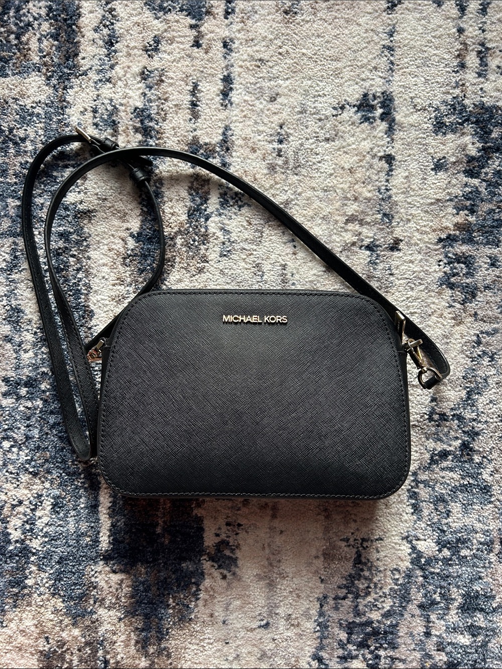 Michael Kors Black Saffiano Crossbody Bag with Gold Logo